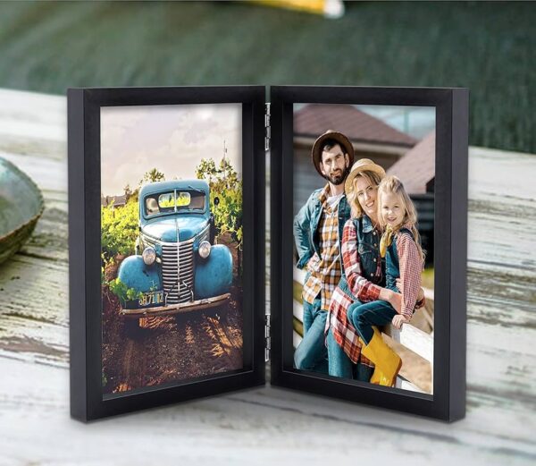 Pcs 5 x 7 Double Picture Frames Hinged Vertical Double Standing Picture Frames Black 2 Opening Folding Family Frames for School Family Collage Tabletop Displays Decoration