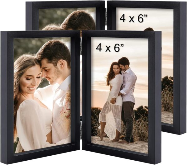 Pcs 5 x 7 Double Picture Frames Hinged Vertical Double Standing Picture Frames Black 2 Opening Folding Family Frames for School Family Collage Tabletop Displays Decoration - Image 3